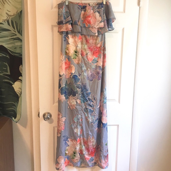 ASOS Etched Floral Frill Bandeau Maxi Dress - Picture 4 of 6